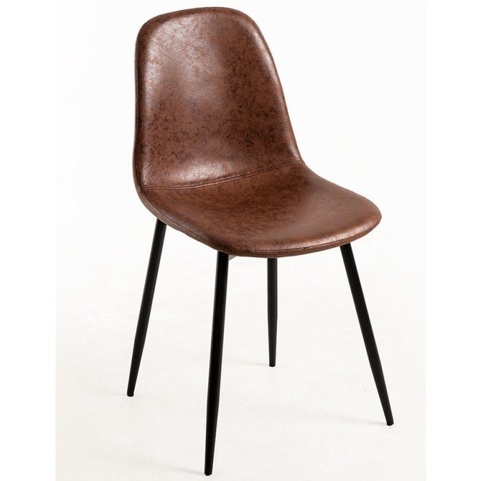 Silla vintage símil piel marrón y patas de acero negro kela