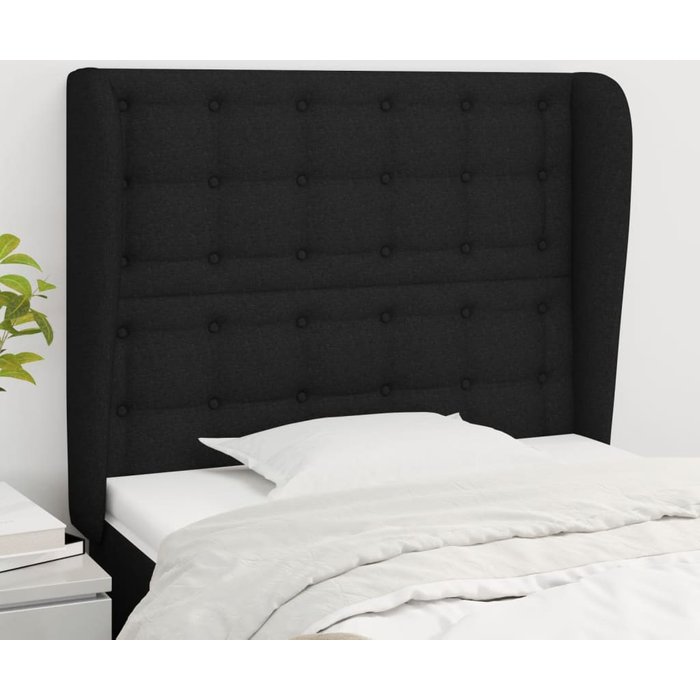 Cabecero con orejas de tela negro 83x23x118/128 cm