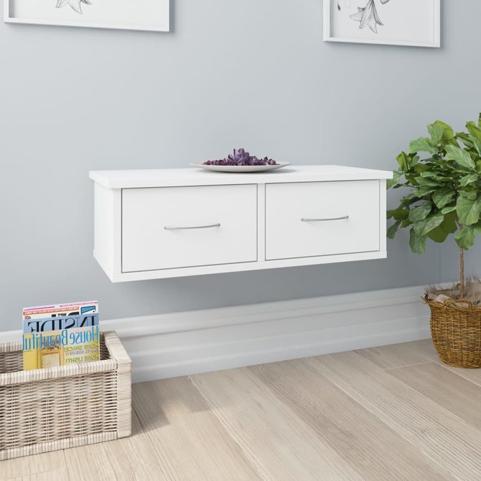 Estante de pared y cajones blanco 60x26x18,5 cm madera contrachapada