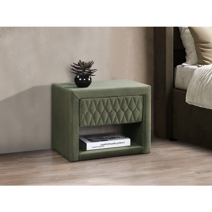Mesa de noche - 1 cajón y 1 estante - terciopelo - verde oliva - daniele