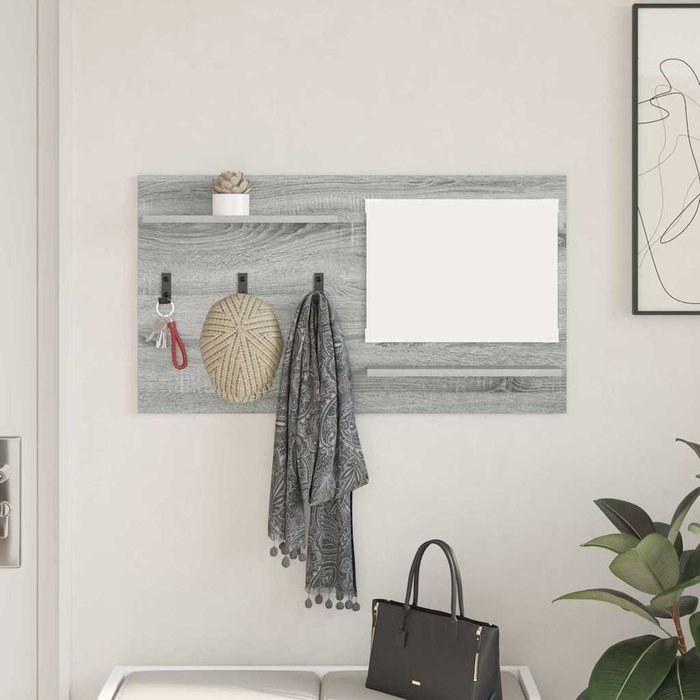 Perchero de pared con estante, color gris sonoma, 90 x 10 x 50 cm.