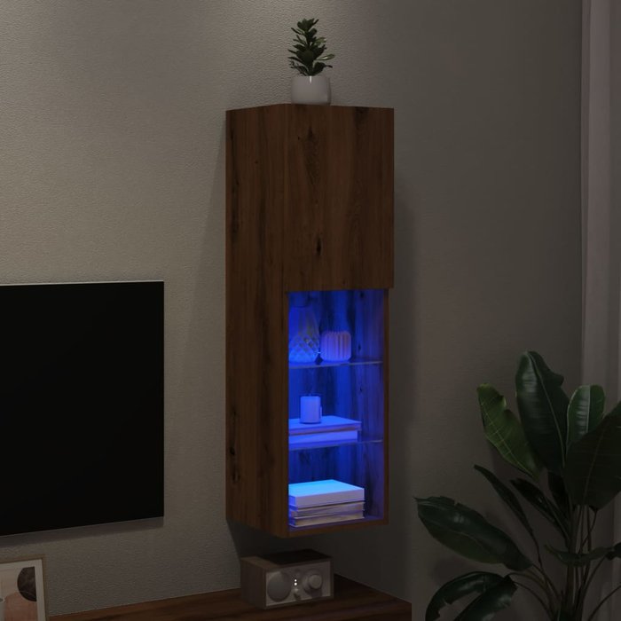 Mueble tv con luces led roble artesanal 30,5x30x102 cm