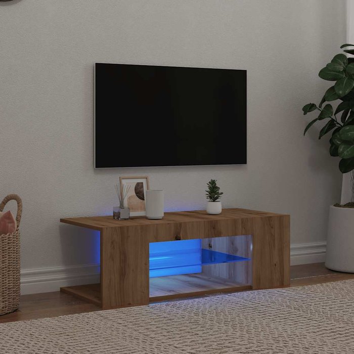 Maison exclusive - mueble de tv luces led madera roble artisan 90x39x30 cm