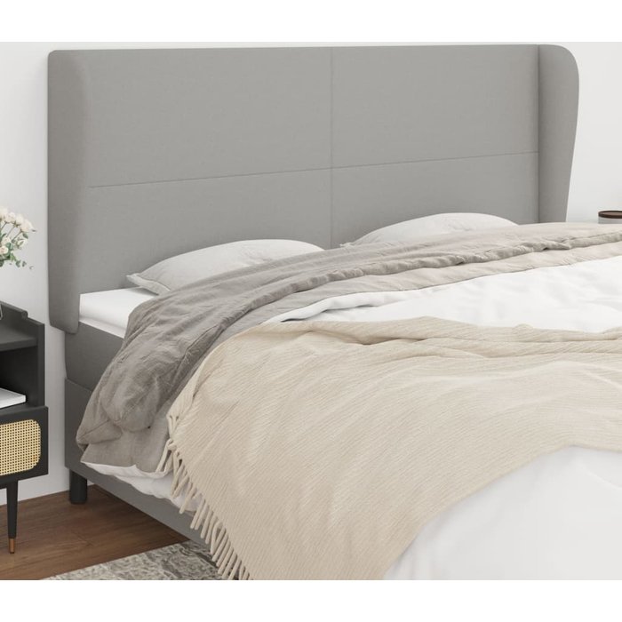 Cabecero con orejas de tela gris claro 183x23x118/128 cm