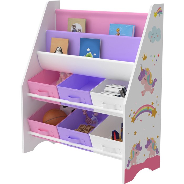 Estantería infantil con 6 compartimentos abiertos blanco/morado/rosa 03_0006992