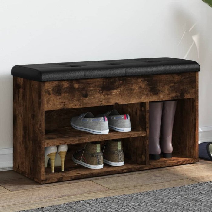 Vidaxl banco zapatero madera de ingeniería roble ahumado 82x32x45,5 cm