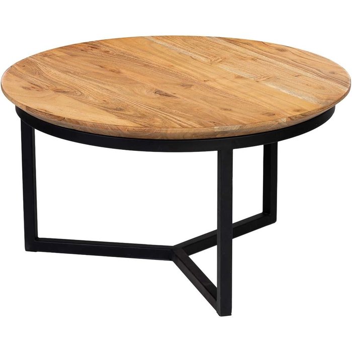 Mesa de centro, tablero de mango y patas de hierro 59x59x33h cm