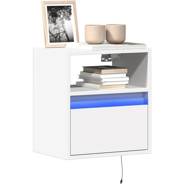 Mueble de tv de pared con luces led blancas, 41x31x45 cm