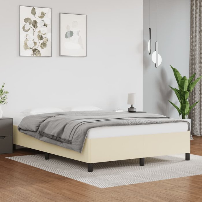 Estructura de cama sin colchón cuero sintético crema 140x190 cm