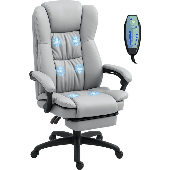 Silla ejecutiva giratoria con 6 puntos masaje y reposapiés retráctil - gris