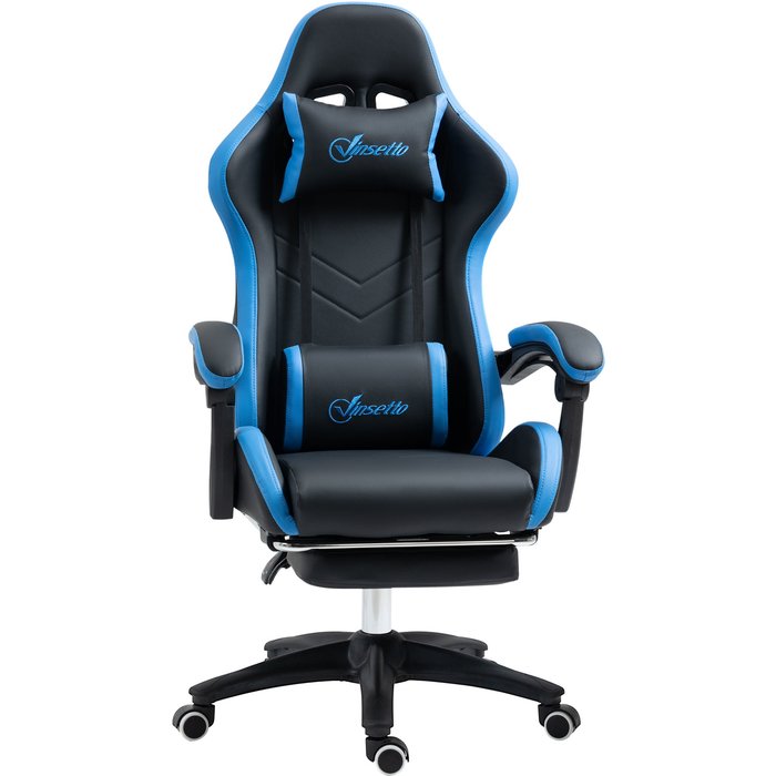 Silla gaming vinsetto cuero sintético, acero negro y azul 65x65x129 cm