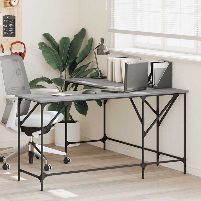 Escritorio sonoma gris de 149x149x75 cm, madera de ingeniería.