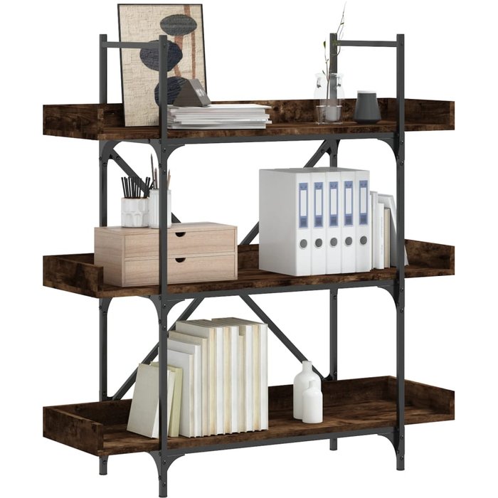 Librería de roble ahumado de 3 niveles, 100 x 33 x 108,5 cm. - pangivo