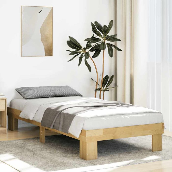 Estructura de cama sin colchón 75x190 cm madera maciza de roble