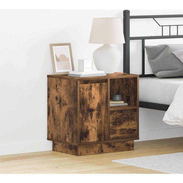 Mesita de noche con cajón. roble ahumado. 50 x 34,5 x 50 cm.