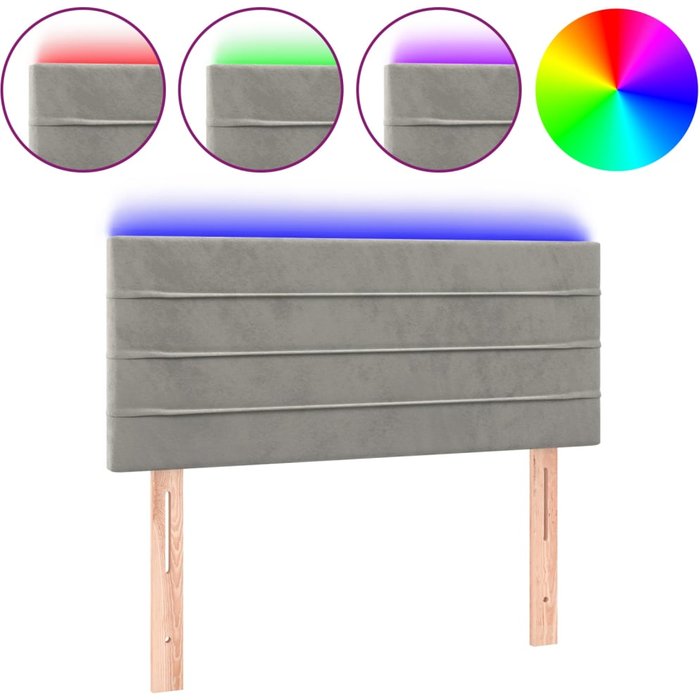 Cabecero cama - mueble cabecero con led de terciopelo gris claro 80x5x78/88 cm