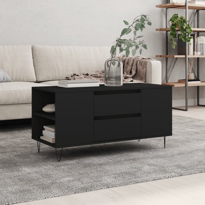 Mesa de centro negra, 102 x 44,5 x 50 cm, madera de ingeniería.