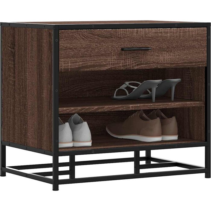 Banco para zapatos roble marrón madera contrachapada y metal