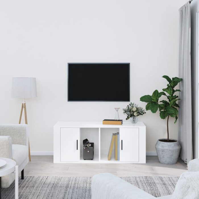 Mueble de tv blanco de alto brillo, 100x35x40 cm, madera de ingeniería
