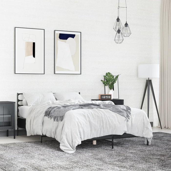 Vidaxl estructura de cama madera de ingeniería y metal negro 135x190cm