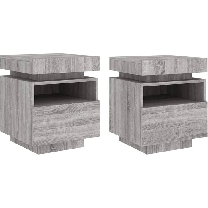 Mesitas de noche con luces led 2 piezas sonoma gris