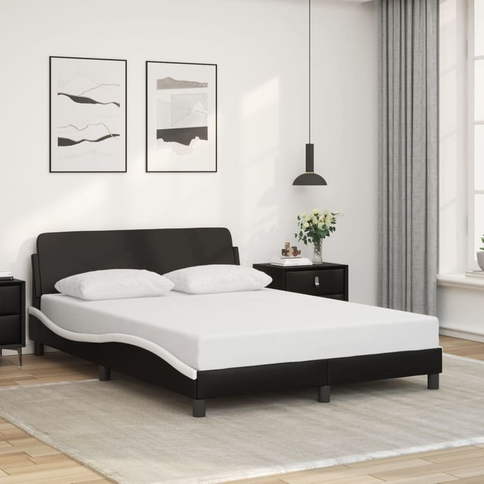 Estructura de cama dover cuero sintético negro blanco 120x200 cm