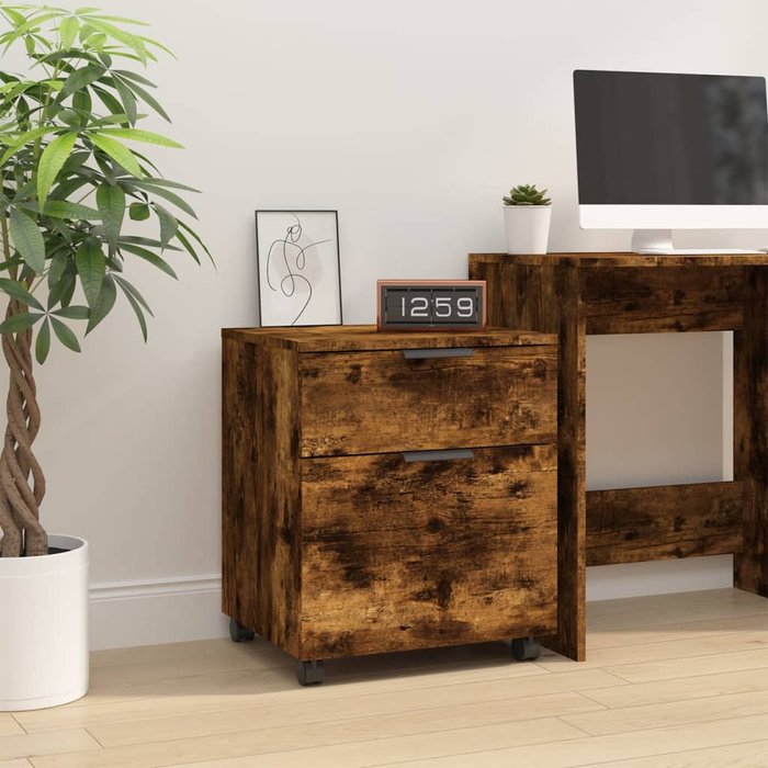 Archivador ruedas madera contrachapada roble ahumado 45x38x54cm