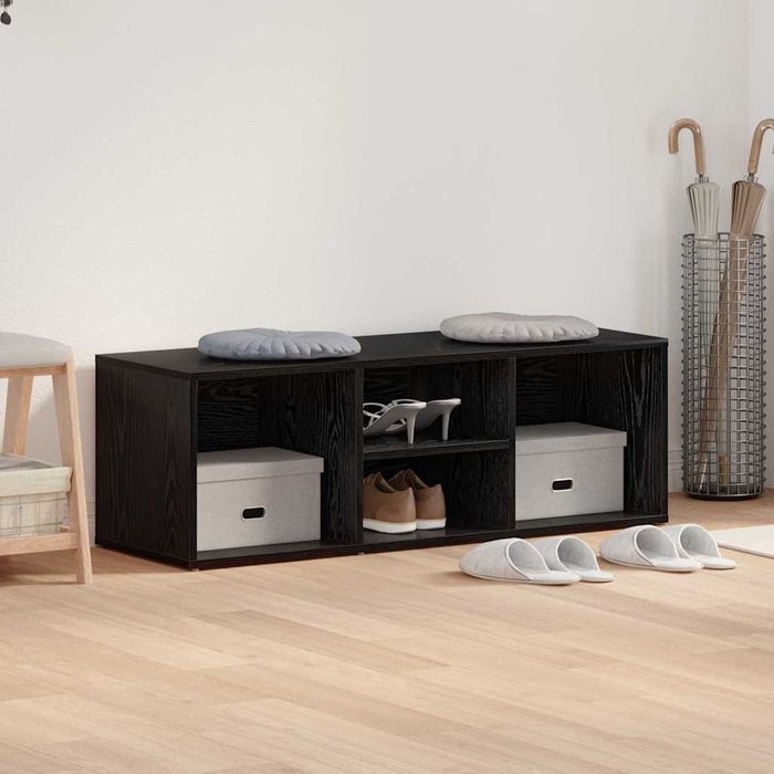 Banco zapatero, roble negro, 102 x 35 x 35 cm, madera de ingeniería.