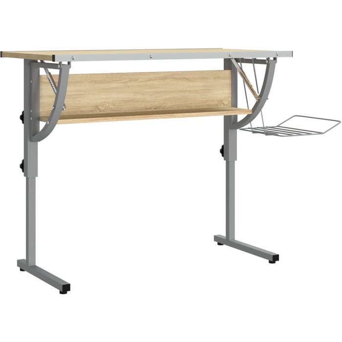 Mesa de dibujo madera y acero gris y roble 110x53x(58-87) cm - comfortxl