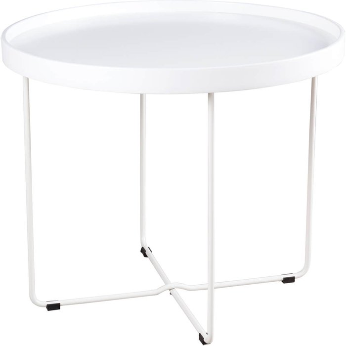 Mesa centro navin con tablero lacado blanco y estructura de metal blanco.