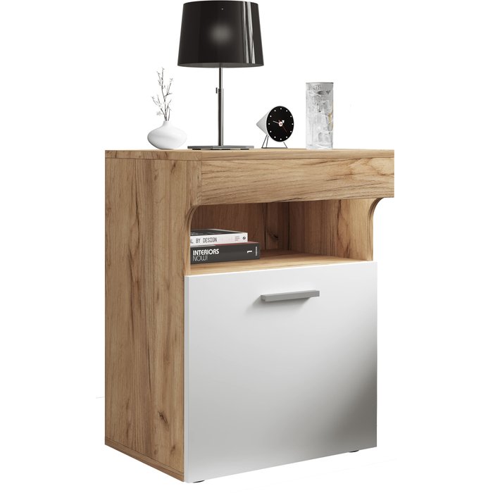 Vcm mesita de noche slepal roble de miel / blanco h. 61 x b. 45 x t. 39 cm