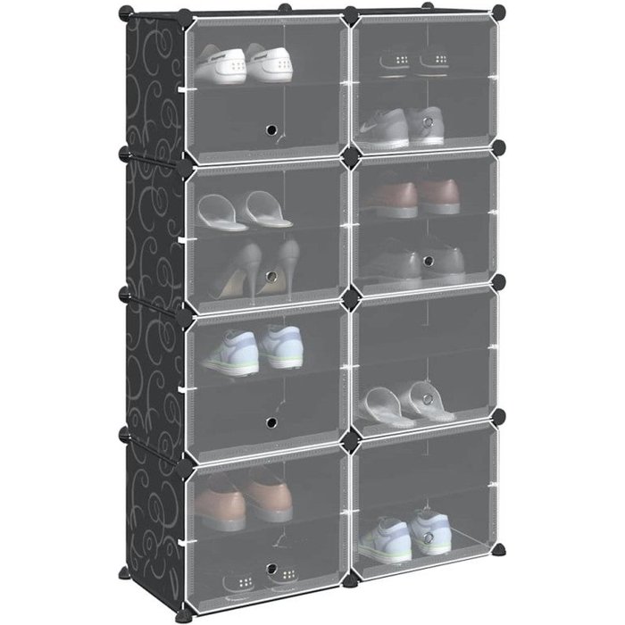 Vidaxl estantería de cubos con 8 compartimentos y puertas pp negro