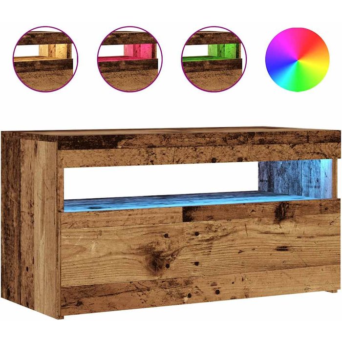 Mueble tv led en madera de ingeniería envejecida 75x35x40 cm - comfortxl