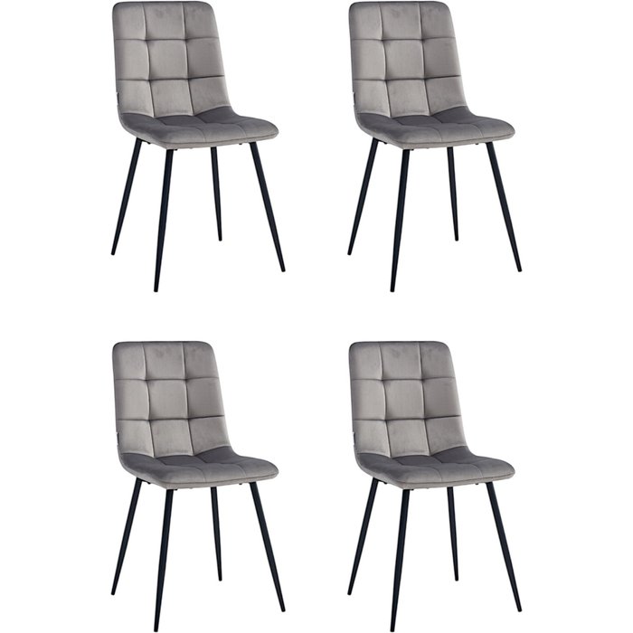 Pack de 4 sillas de comedor chile tejido terciopelo gris, patas de metal negro