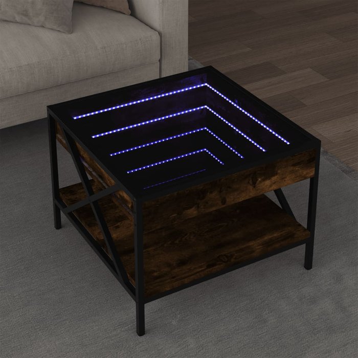 Mesa de centro con infinity led roble ahumado 50x50x38 cm