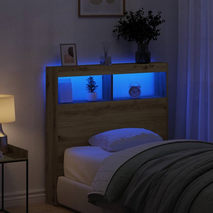 Cabecero de cama con led roble artesanal 100x17x102 cm