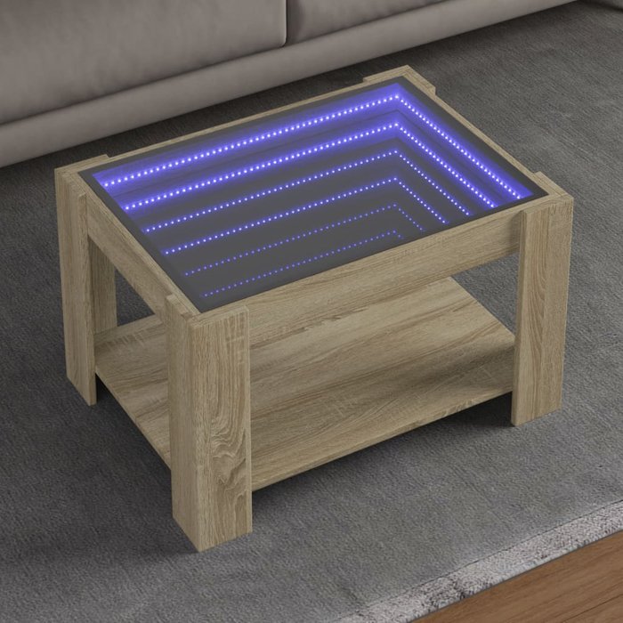 Mesa de centro y led madera ingeniería roble sonoma 73x53x45 cm