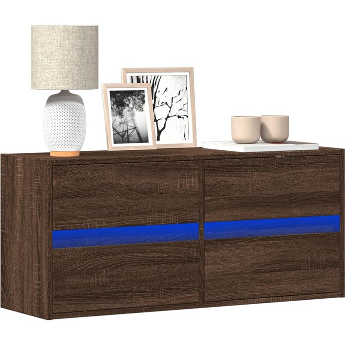 Mueble de tv de pared con luces led marrón roble 100x31x45 cm vidaxl
