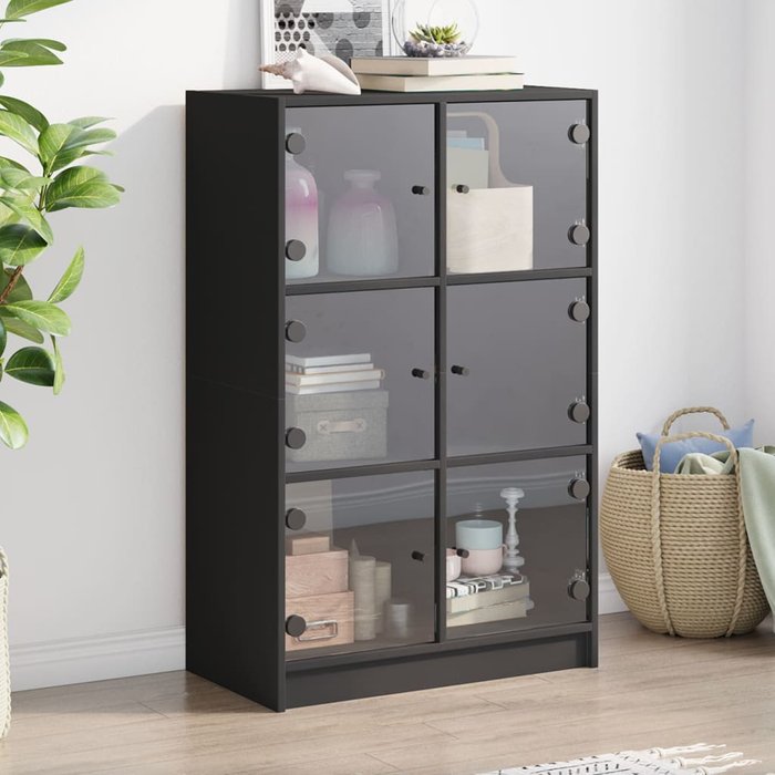 Vidaxl aparador alto con puertas madera ingeniería negro 68x37x109 cm