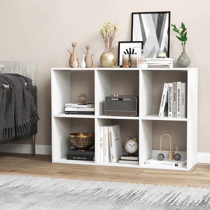 Estantería 6 cubos espalda abierta kit antivuelco 103,5x33x70 cm blanco csw76626