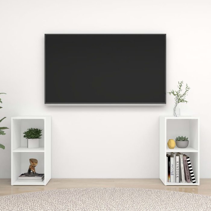 Mueble de tv de 2 piezas, blanco, 72x35x36,5 cm, madera de ingeniería