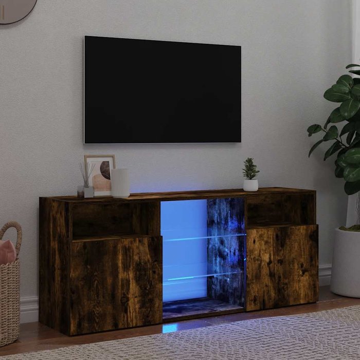 Mueble de tv con luces led, roble ahumado, 120x30x50 cm