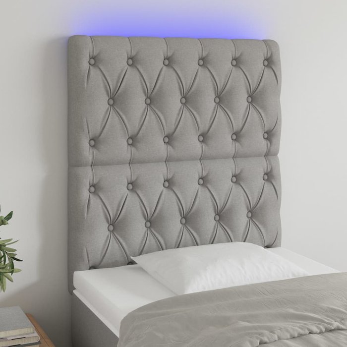 Cabecero con luces led tela gris claro 80x7x118/128 cm