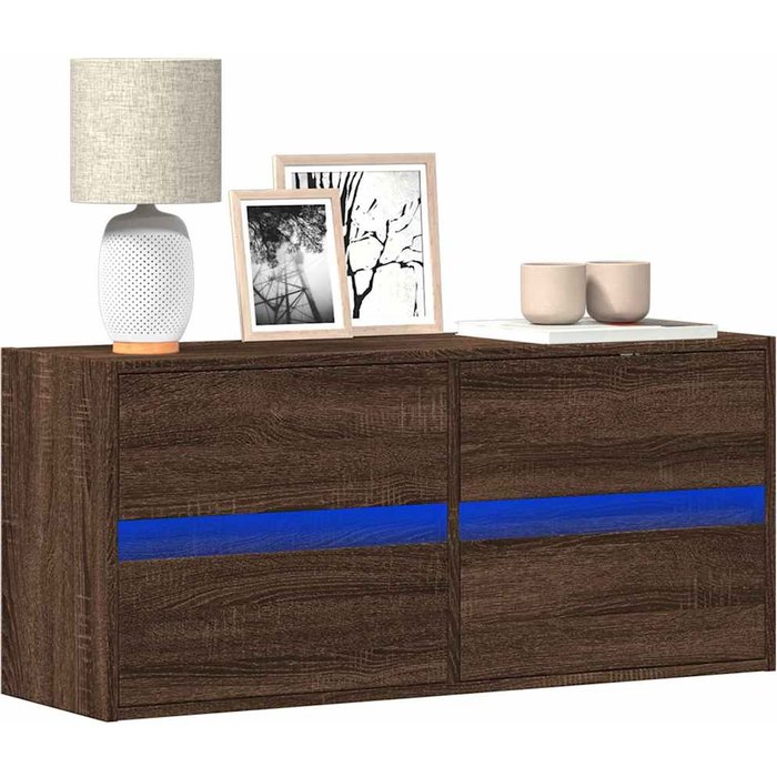 Mueble de tv de pared con luces led, roble marrón, 100x31x45 cm