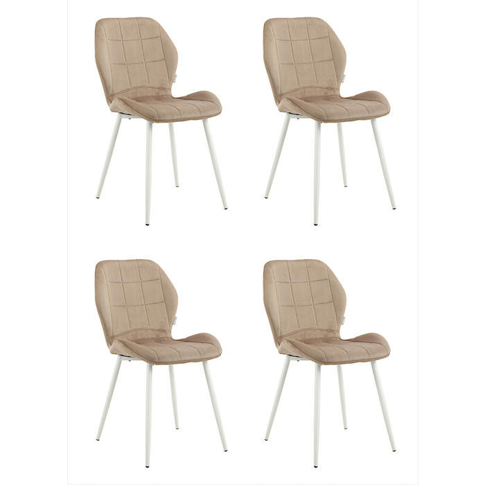 Pack 4 sillas de comedor sally moca tejido velour con patas de metal blanco