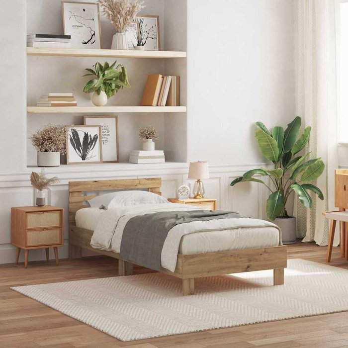 Estructura de cama con cabecera roble artisan 100 x 200 cm