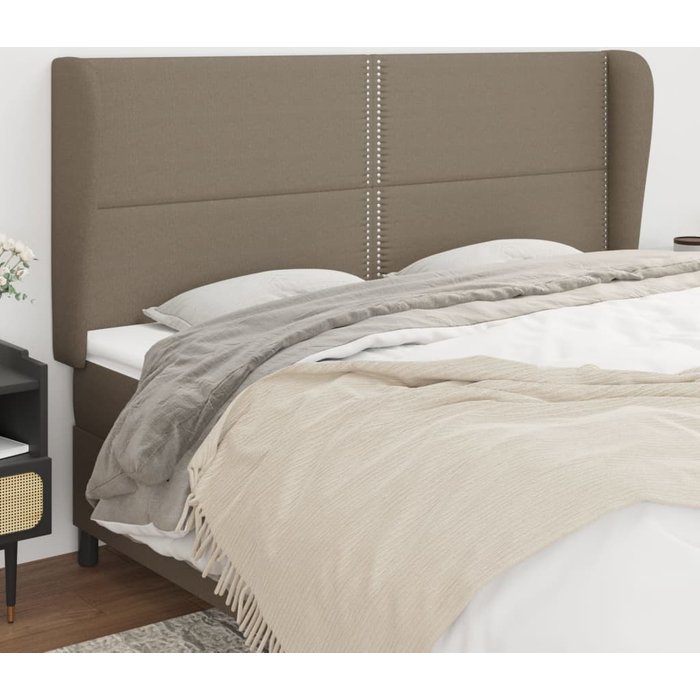 Cabecero con orejas de tela gris taupe 183x23x118/128 cm