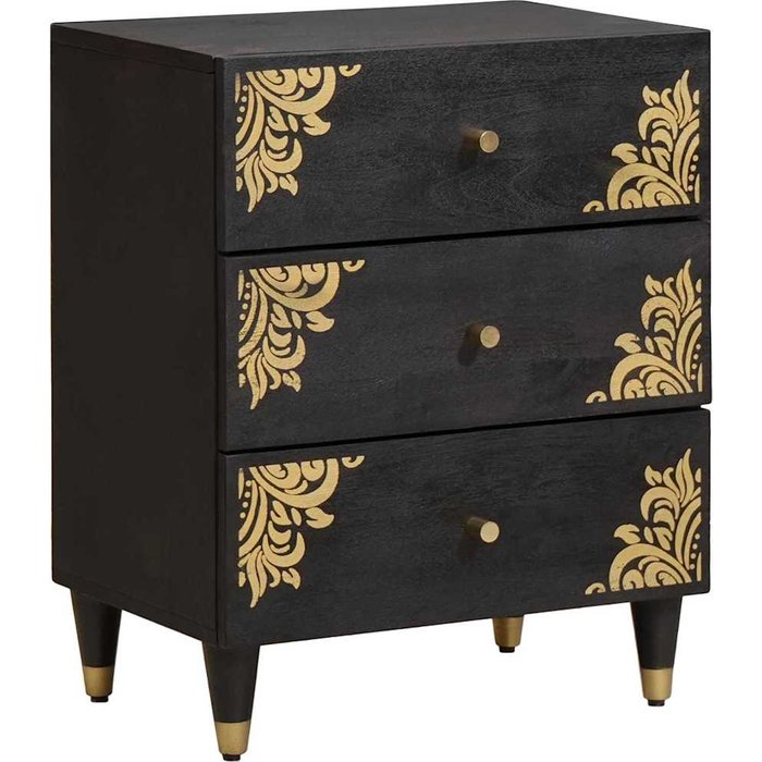 Armario de noche negro 50 x 33 x 62 cm madera de mango maciza vidaxl