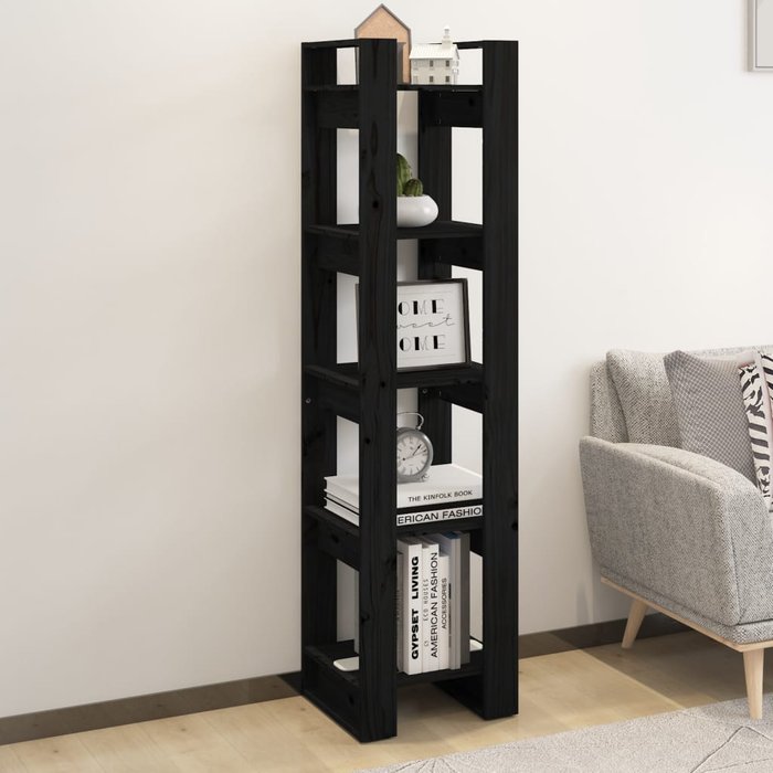 Librería/separador de ambientes negro, 41x35x160 cm, pino macizo - pangivo