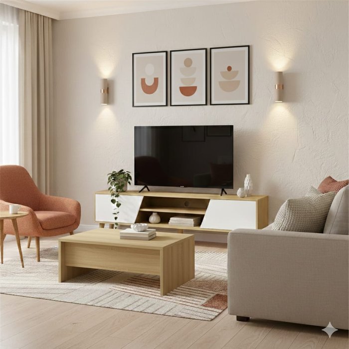 Essenza mueble tv 150cm moderno blanco madera hasta 65 pulgadas